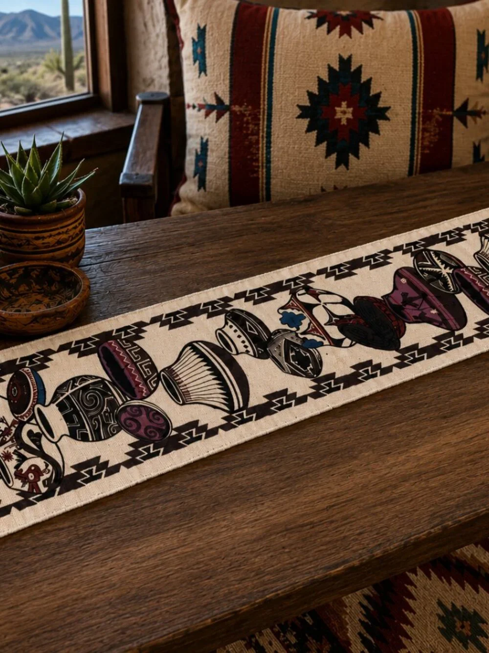 El Paso Saddle Blanket Co southwestern pottery woven table runner fringe